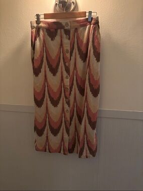 Faherty Wave-Pattern Button-Front Midi Skirt in Pink, Brown and Cream